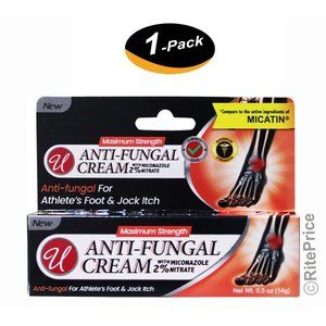 Miconazole Nitrate 2% Antifungal Cream 0.5 oz for Athletes Foot (1 Pack) - New